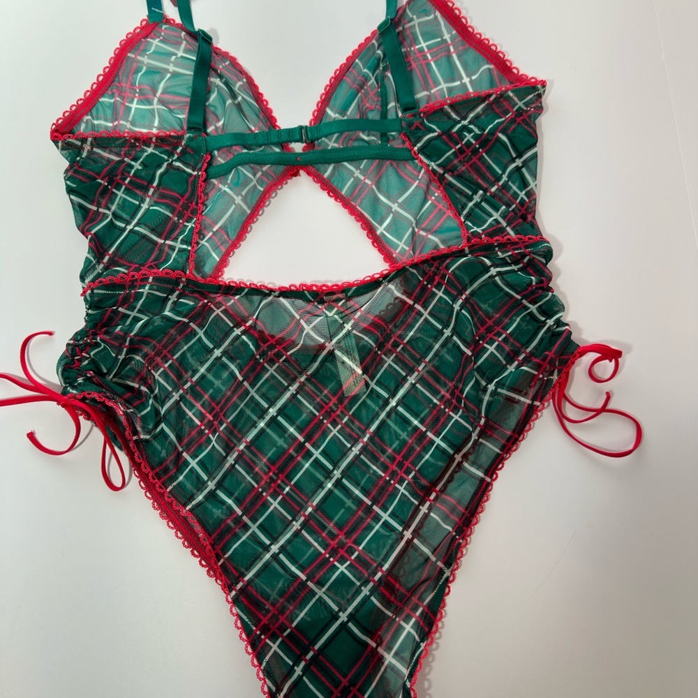 Adore Me Red and Green Chemise with Plaid Design